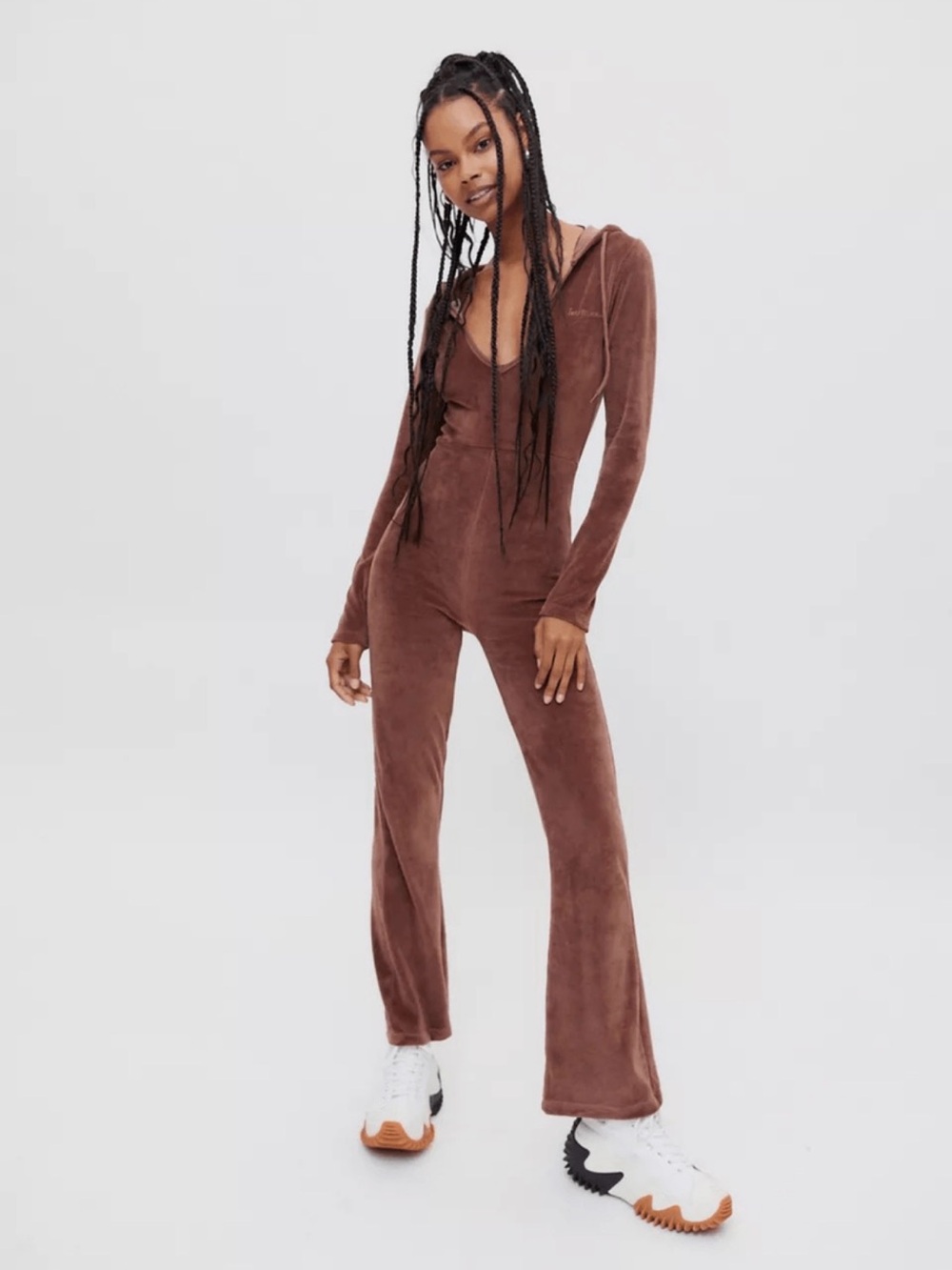 velour iets frans flare leg hooded jumpsuit